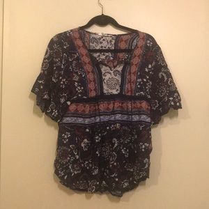 Blue and red peasant top